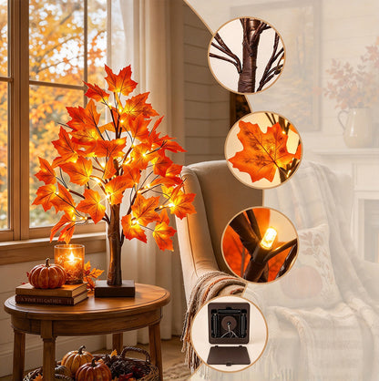 24 LED Lighted Artificial Maple Tree Thanksgiving Table Decor