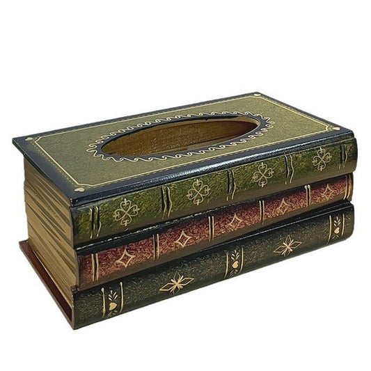 Retro Tissue Box Cover Wooden Antique Book Tissue Holder Dispenser Home Decor-Green