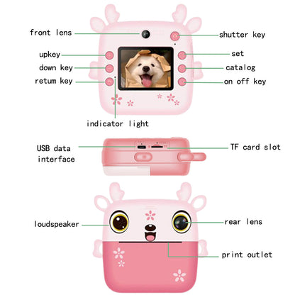 Kids Instant Camera Dual Camera Print Cam 1080P Video Recorder Digital Camera Gift for Boys Girls-Pink
