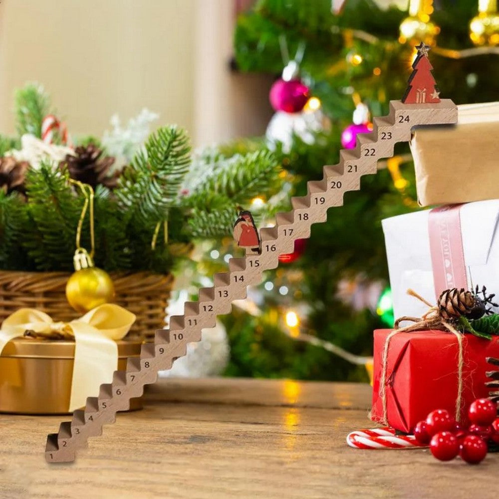Wooden Stair Christmas Advent Calendar Funny Santa Stairs Countdown Calendar Wood Stairs Climbing Decoration