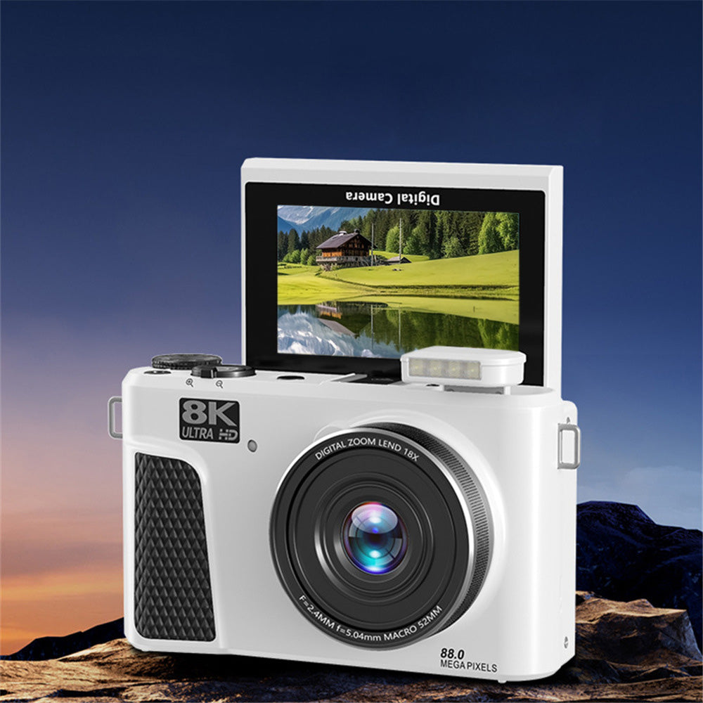 8K Digital Camera with Flip Screen and Remote Control-White