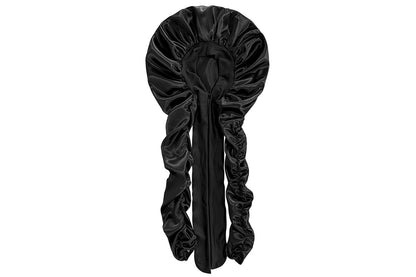 Double Layer Satin Sleep Cap for Long Hair Braids and Natural Hairstyles - Black