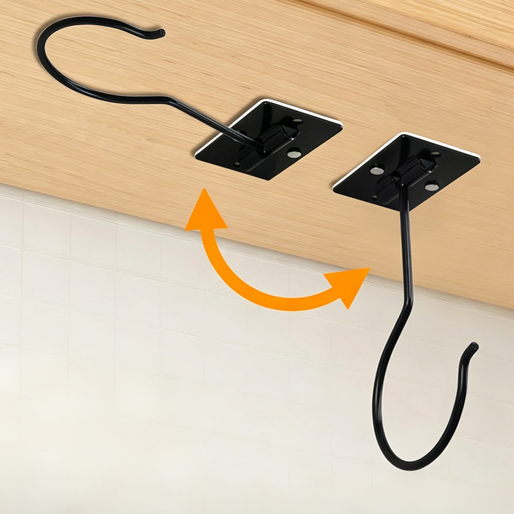 Self Adhesive Foldable Banana Hook for Under Cabinet Metal Holder for Kitchen-Black