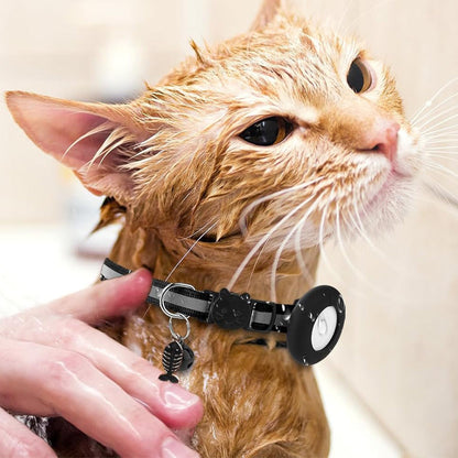 Reflective Cat Collar Compatible with Apple Airtag Adjustable Airtag Holder for Cat Dog Kitten Puppy Black