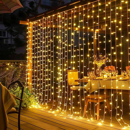 Solar Fairy Curtain Lights ¨C Christmas Hanging String Lights for Window Backdrop Warm White