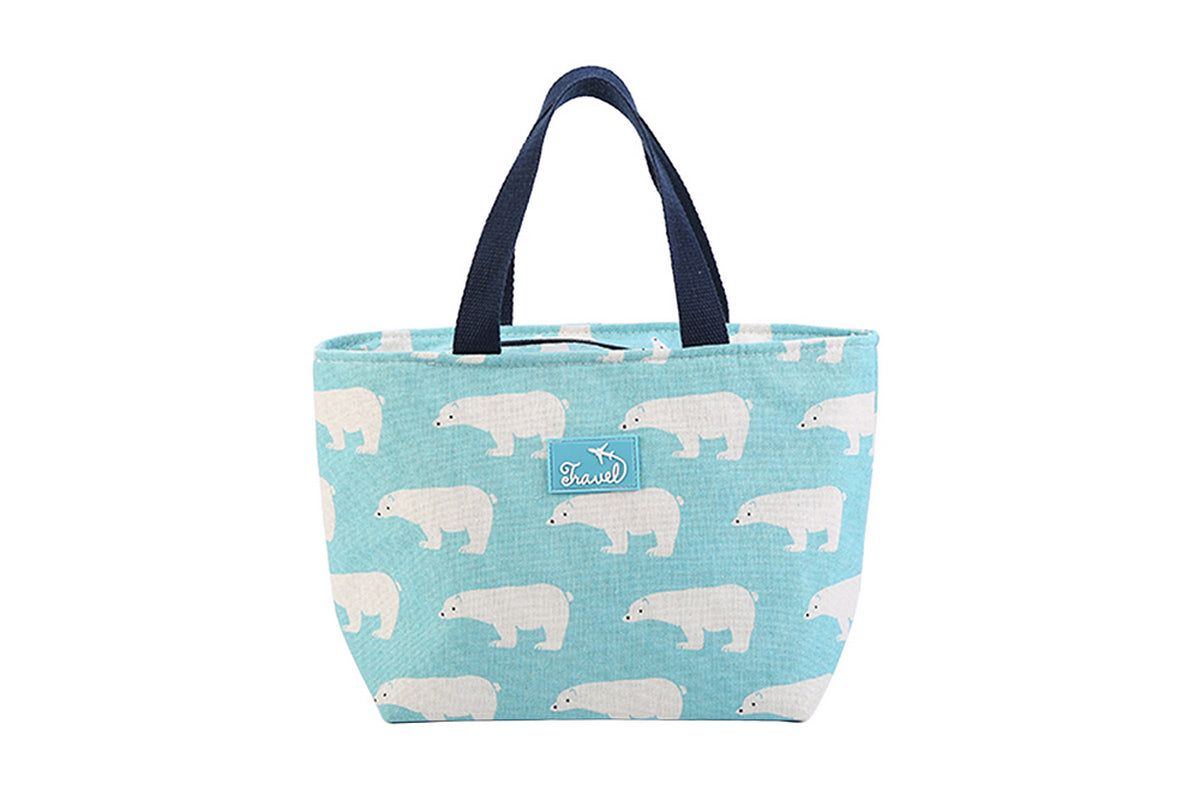 Cotton Insulated Lunch Bag for Work Travel Picnic-Light Blue