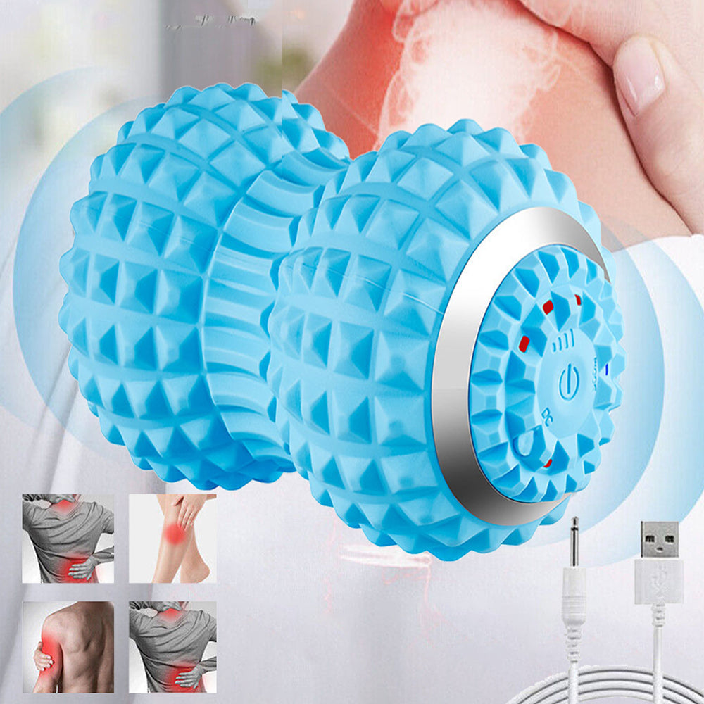 Vibrating Rolling Massage Ball with 4-Speeds Deep Tissue Trigger Point Massager Blue