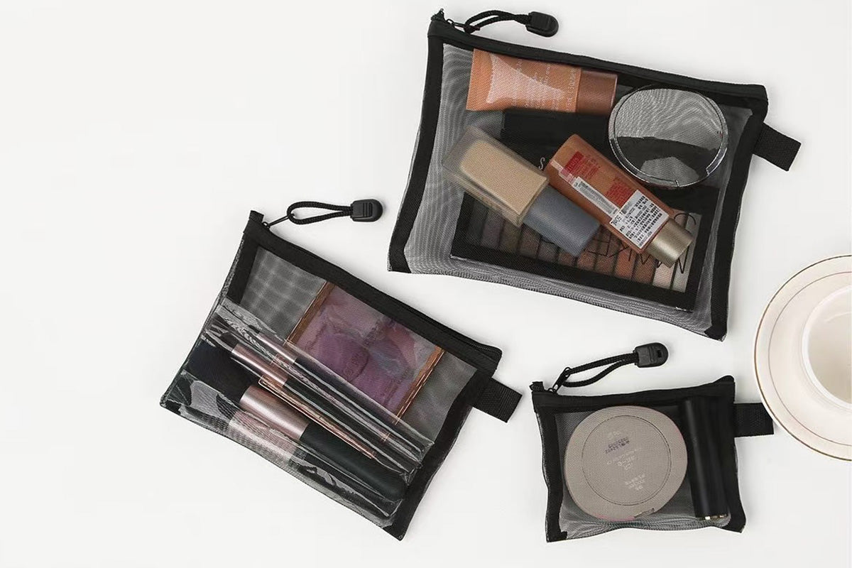 8 Piece Black Mesh Travel Organizer Bag Set in 4 Sizes