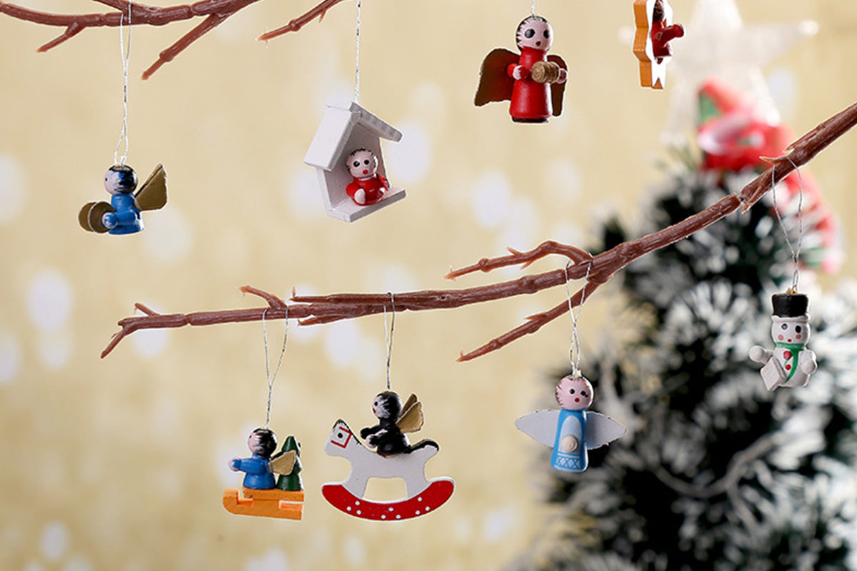 48pcs Wooden Christmas Tree Ornaments Set for Holiday Decoration