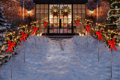 2Pcs 30LED Outdoor Christmas Reindeer Lights Garden Stake Lights Lawn Yard Metal Decorations Battery Powered Xmas Warm Light