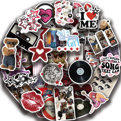 50 Pcs Aesthetic Downtown Girls Stickers Pack Vinyl Waterproof Stickers for Water Bottle Laptop
