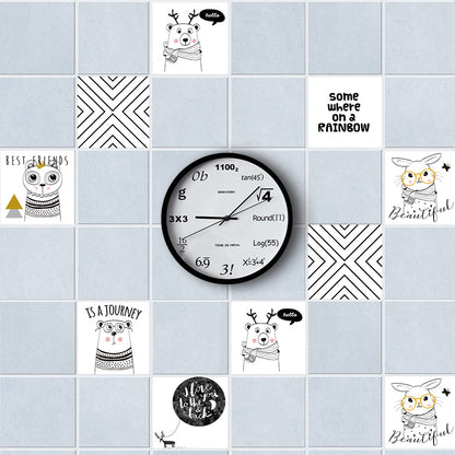 10Pcs Cartoon Animals Words Wall Stickers Water Resistant Wallpaper Removable Decal for Kitchen Bathroom -White