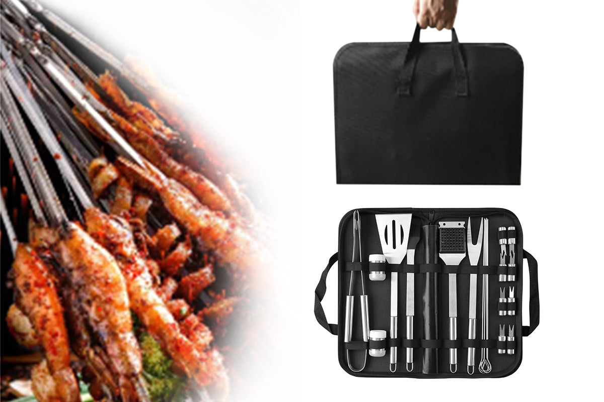 21Pcs BBQ Tool Set Stainless Steel Outdoor Barbecue Accessory Grill Cooking Set