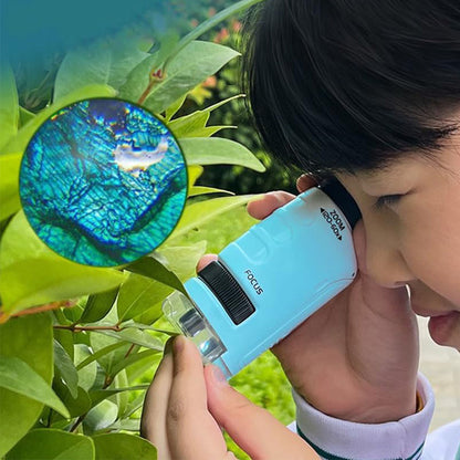 60X-120X Pocket Kids Microscope Portable Handheld Miniscope Blue