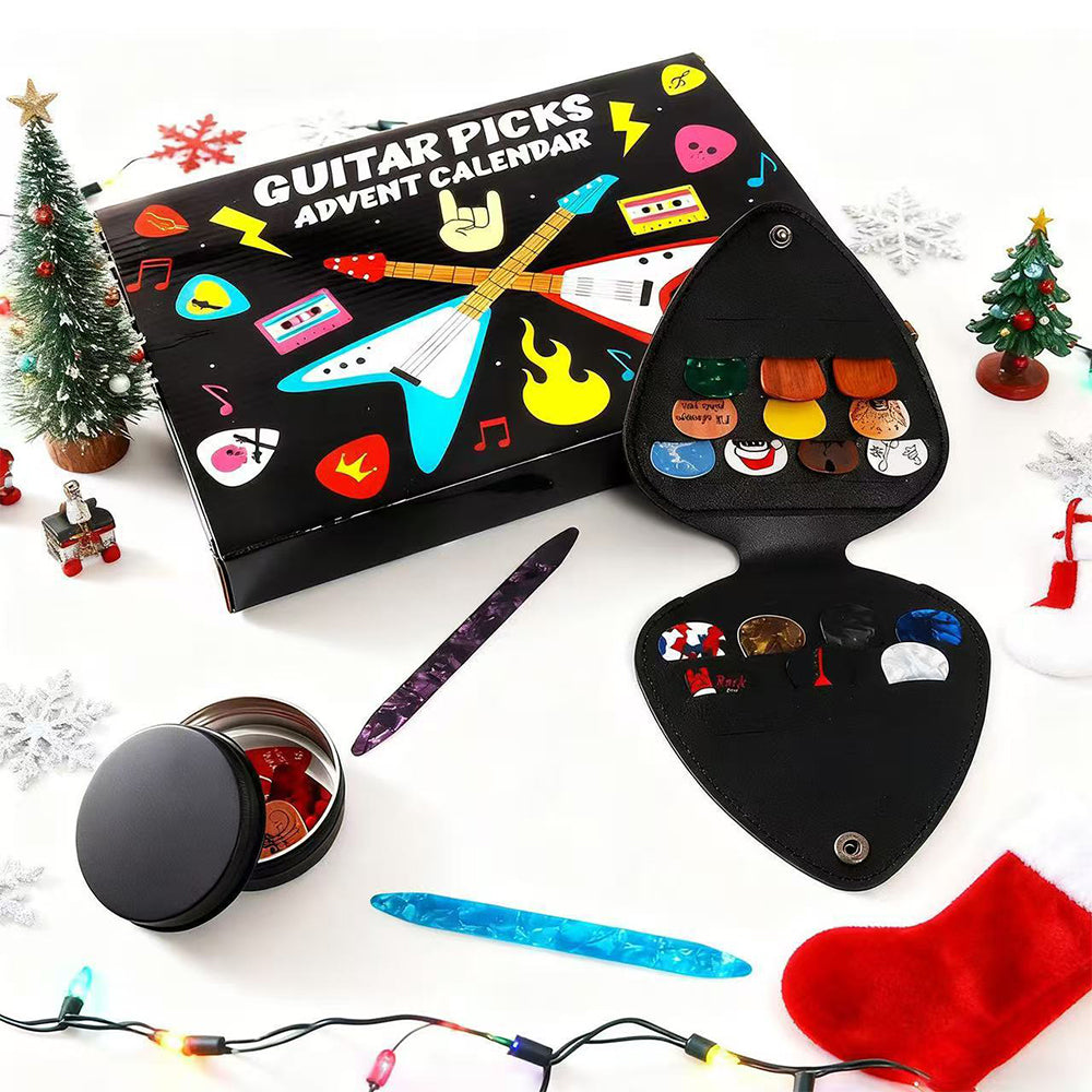 Guitar Pick Christmas Advent Calendar with Pick Holder and Metal Case