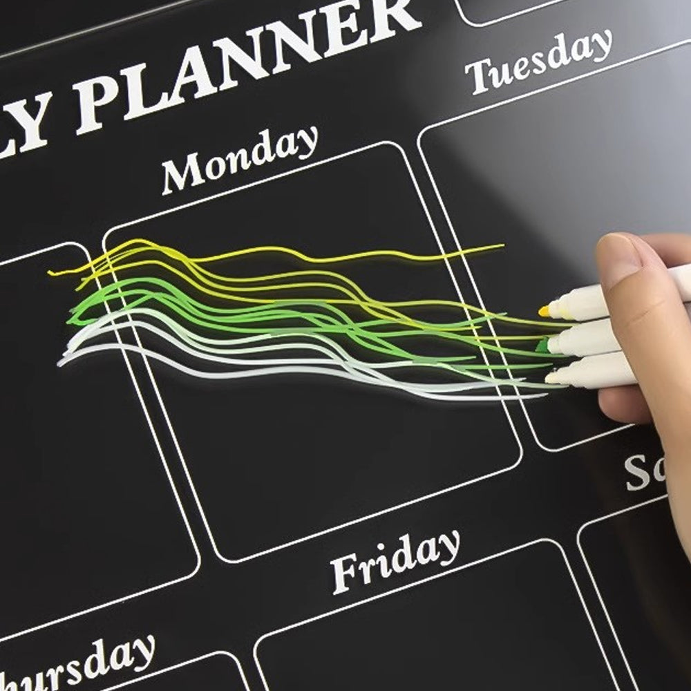 Set of 2Pcs Acrylic Magnetic Calendar for Fridge Clear Dry Erase Board Planner with 5 Colorful Markers Monthly and Weekly