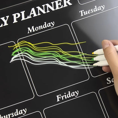 Set of 2Pcs Acrylic Magnetic Calendar for Fridge Clear Dry Erase Board Planner with 5 Colorful Markers Monthly and Weekly