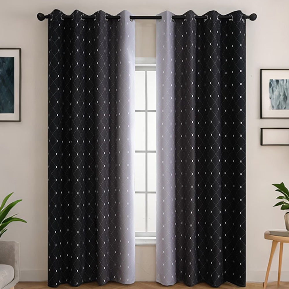 2Pcs Blackout Curtain Gradient Color Curtains-Black