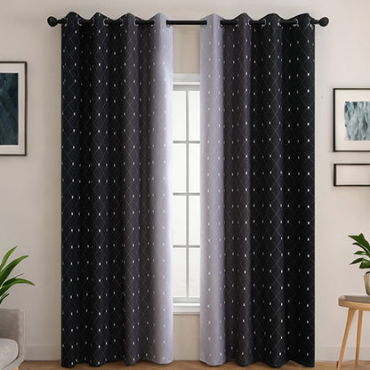 2Pcs Blackout Curtain Gradient Color Curtains-Black