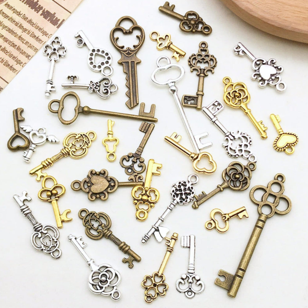 100 Pack Vintage Key Charms for DIY Jewelry Pendant