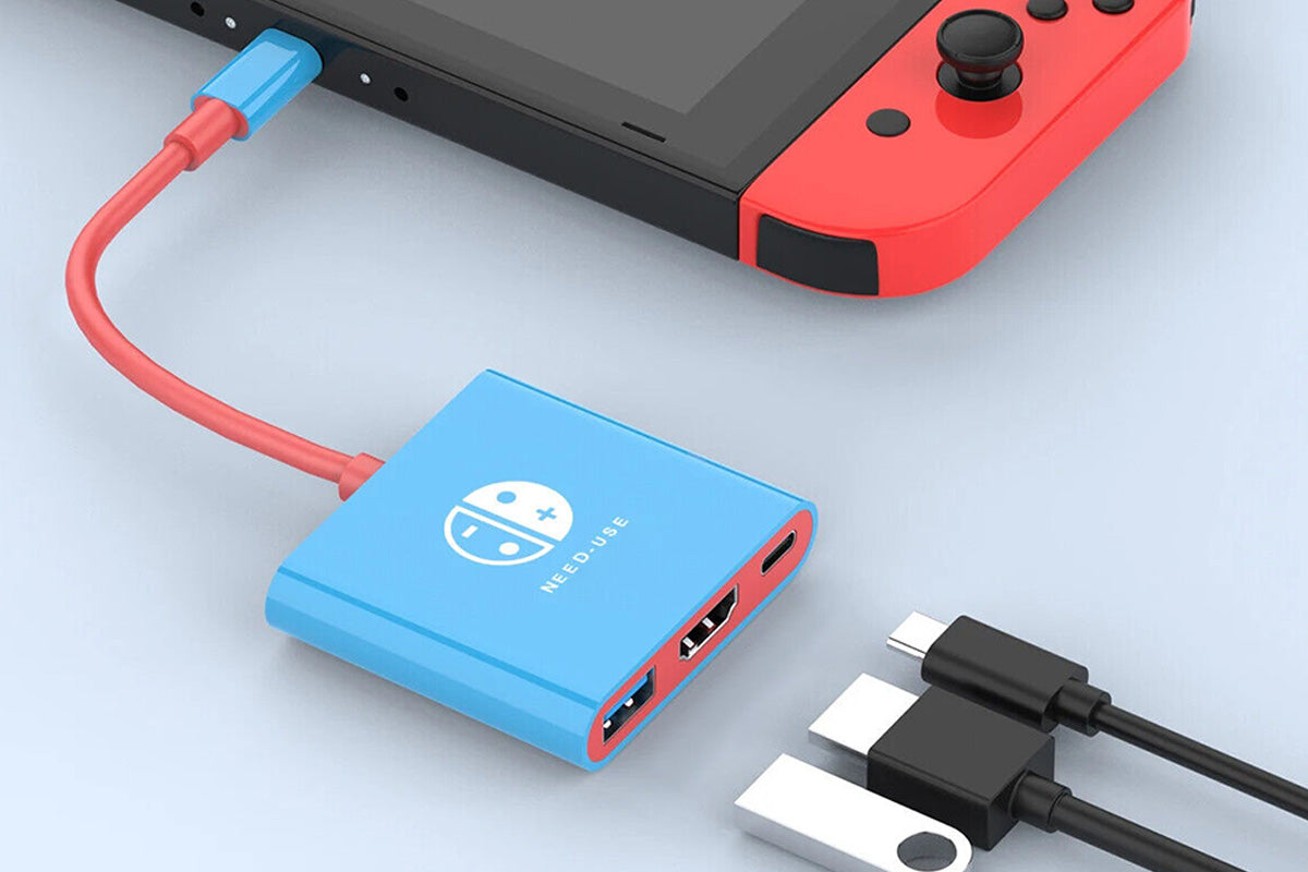 3-in-1 Dock for Nintendo Switch OLED TV Docking Station - Blue and Red