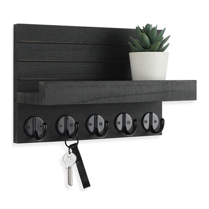 Rustic Wall Mounted Mail and Key Holder Organizer with Hooks for Entryway Black