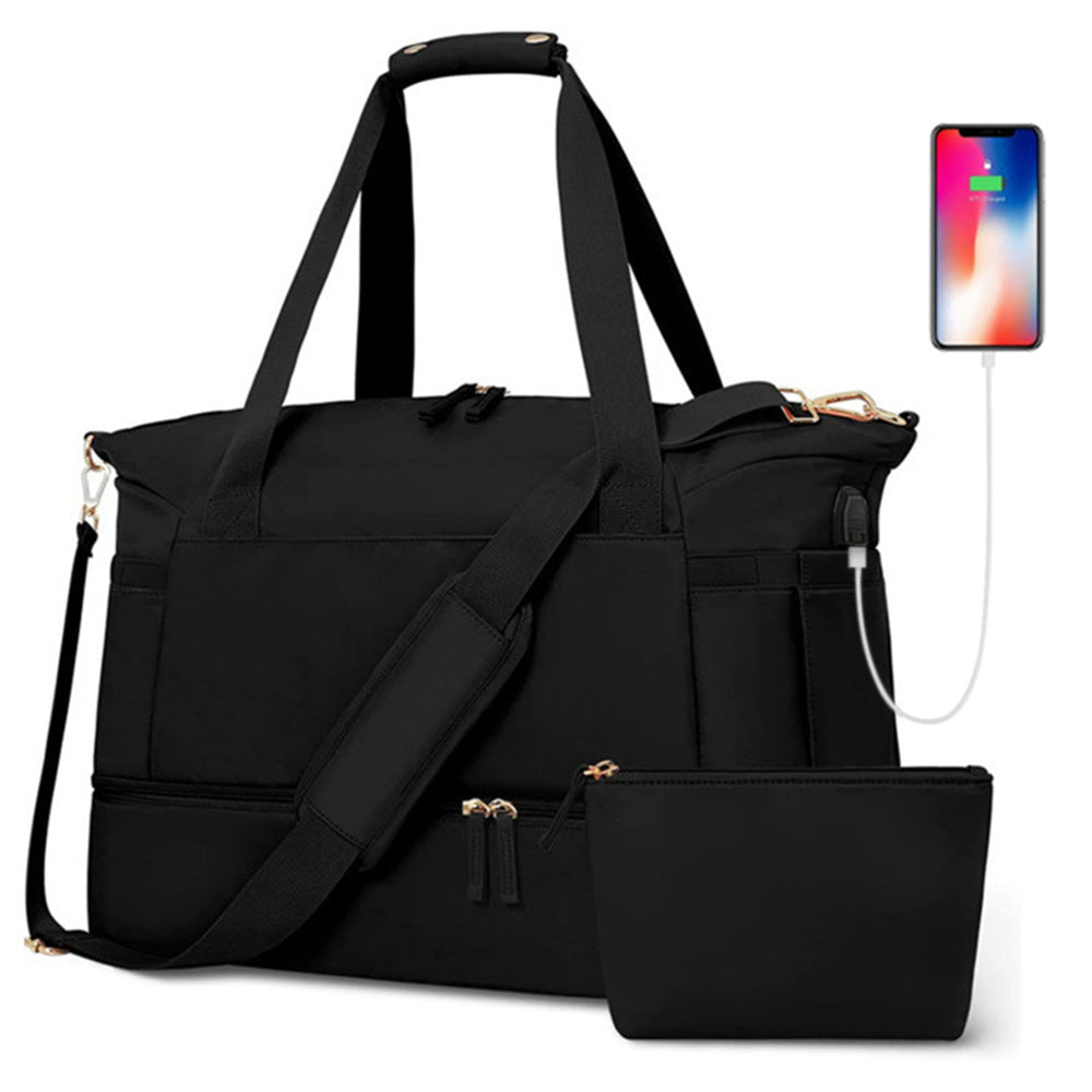 37L Women Fitness Travel Bag Waterproof USB Charging Carry-On Overnight Black