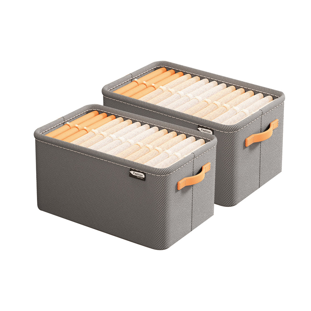 Set of 2Pcs Clothing Storage Box with Handles Wardrobe Storage Organizer Underwear Storage Gray