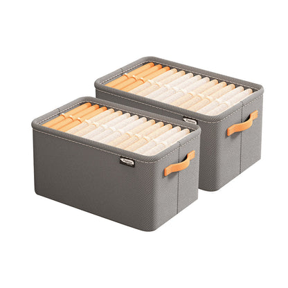 Set of 2Pcs Clothing Storage Box with Handles Wardrobe Storage Organizer Underwear Storage Gray