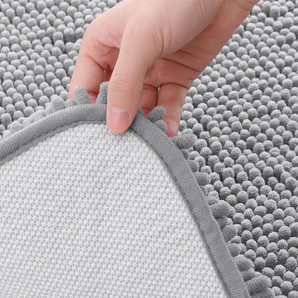 Soft Chenille Bath Mat with Rounded Corners, Absorbent & Non-Slip Rug