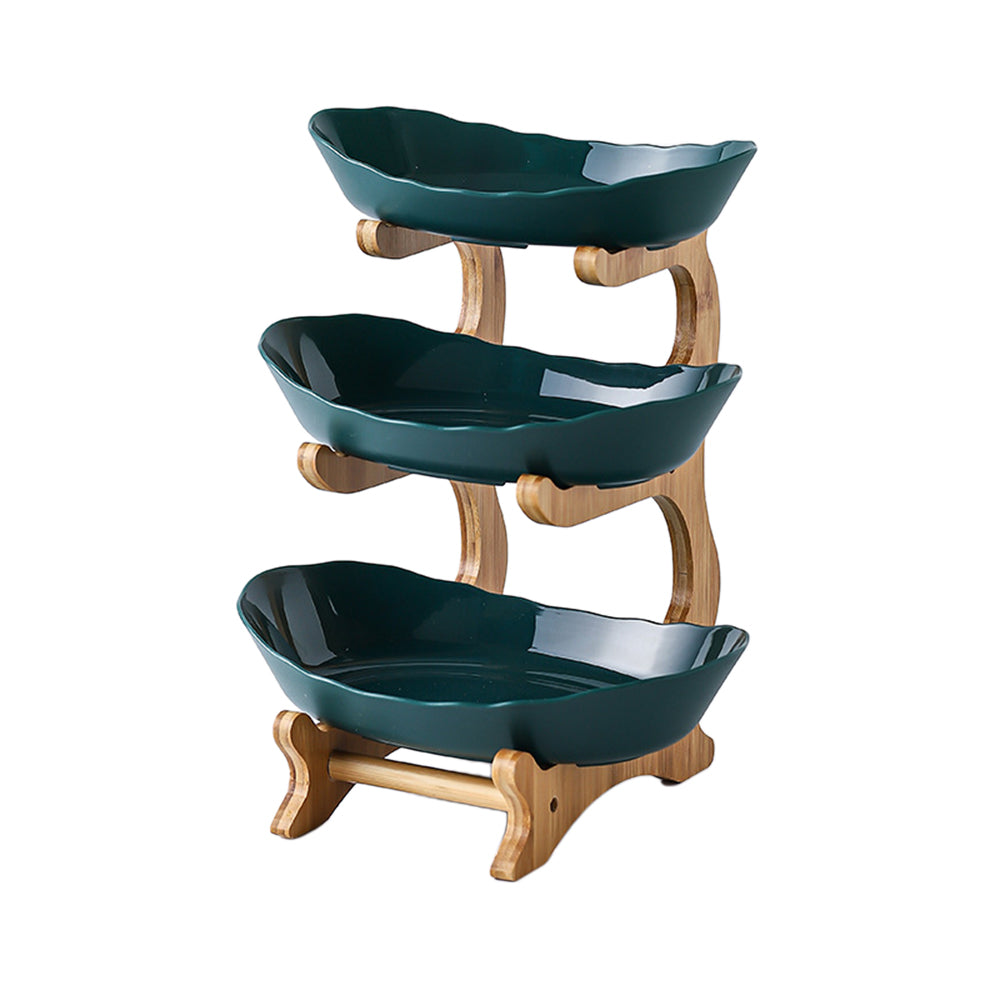 3-Tier Fruit Serving Tray Set Tiered Fruit Wooden And Iron Frame Display Stand-Style 2