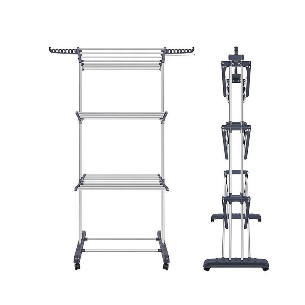 4-Tier Clothes Drying Rack Foldable Laundry Drying Rack with Wheels Gray