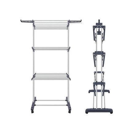 4-Tier Clothes Drying Rack Foldable Laundry Drying Rack with Wheels Gray
