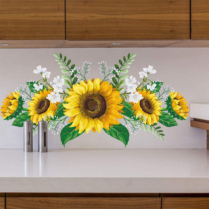 Sunflower Wall Stickers with Green Leaves Wreath Wall Decals