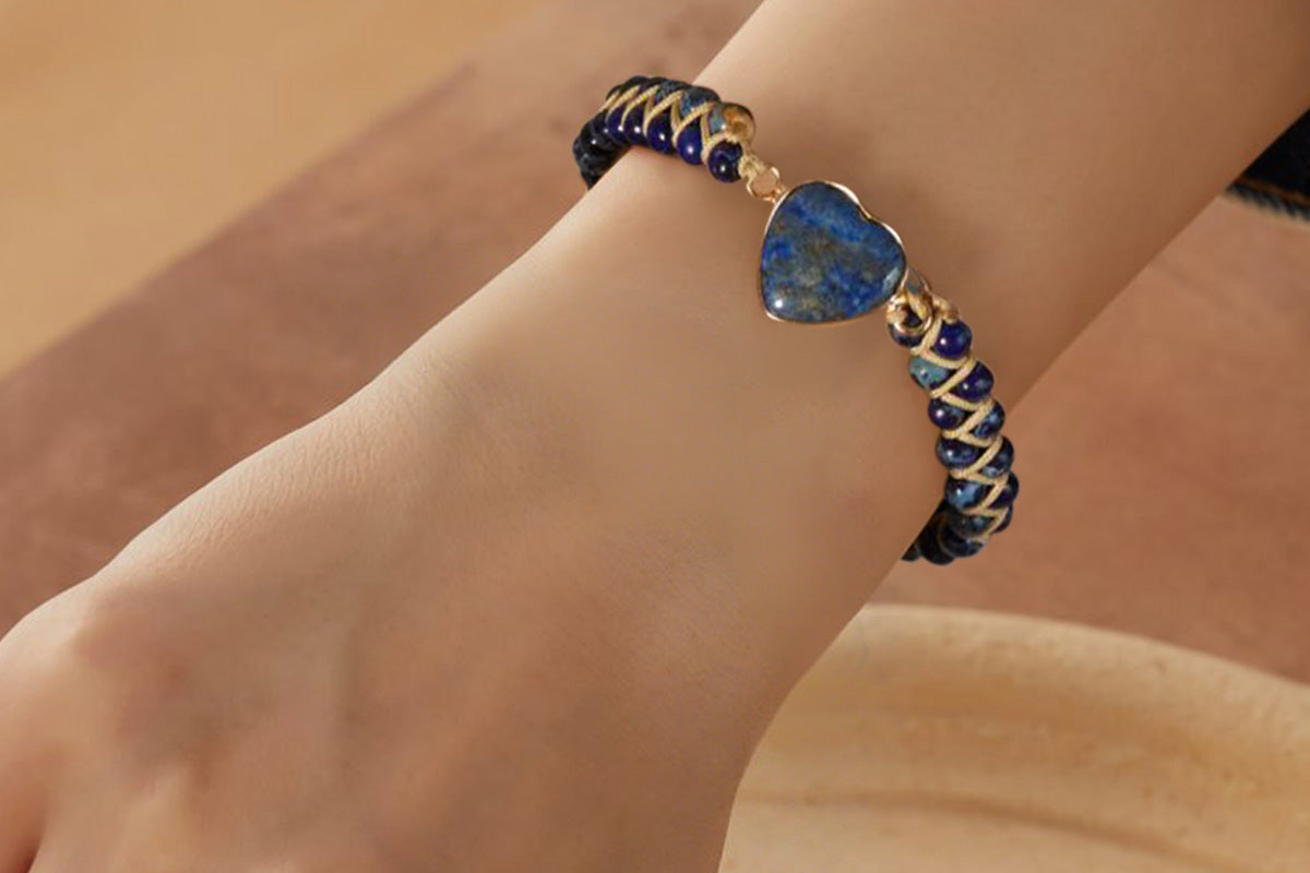 Handmade Natural Stone Beaded Bracelet Adjustable Woven Bangle for Jewelry-Blue