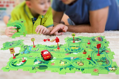 DIY Car Track Puzzle Play Set With A Cute Vehicle Preschool Educational Montessori Toy-Style 2
