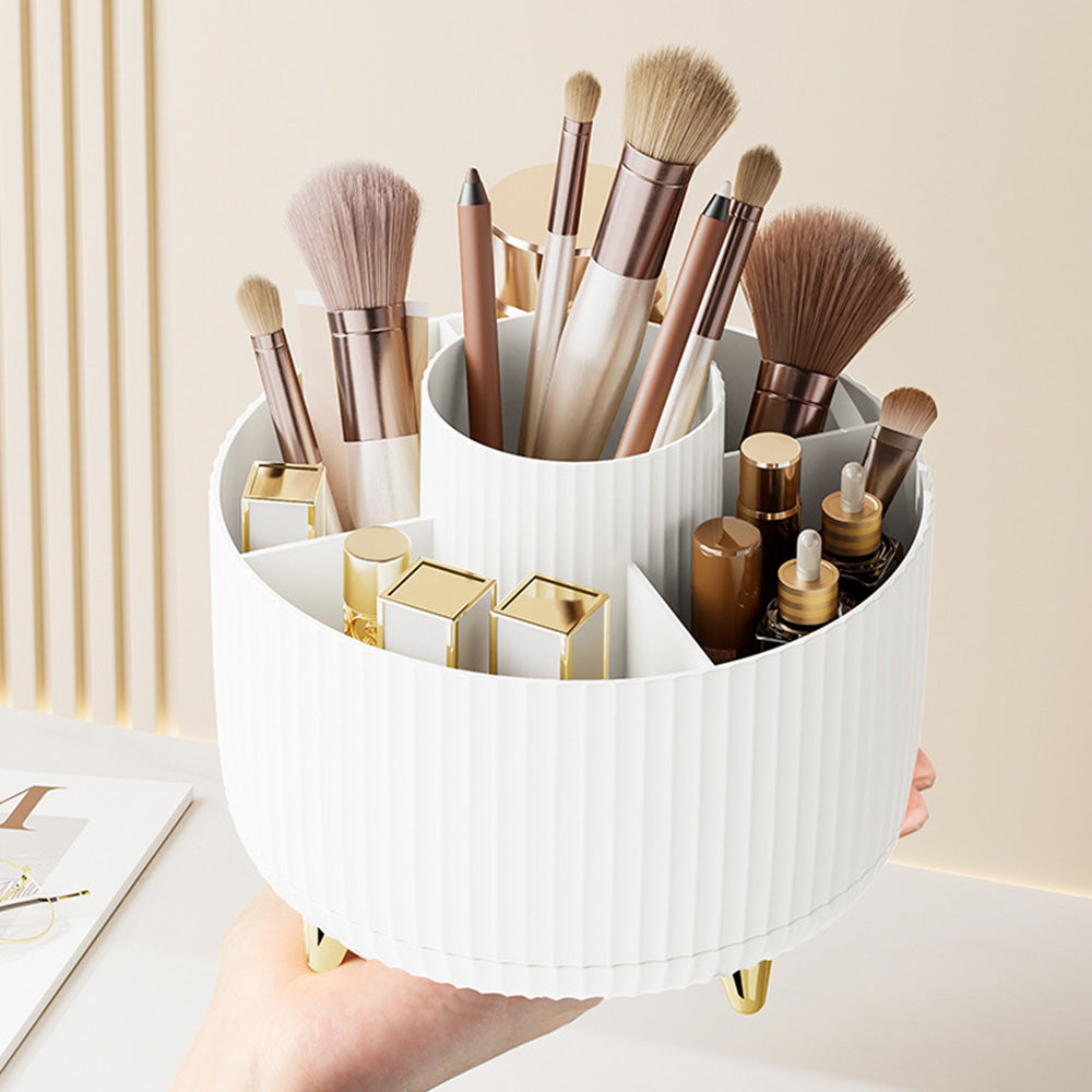360 Degree Rotating Desk Organizer with 4 Slots For Pencil and Pen Holder-White