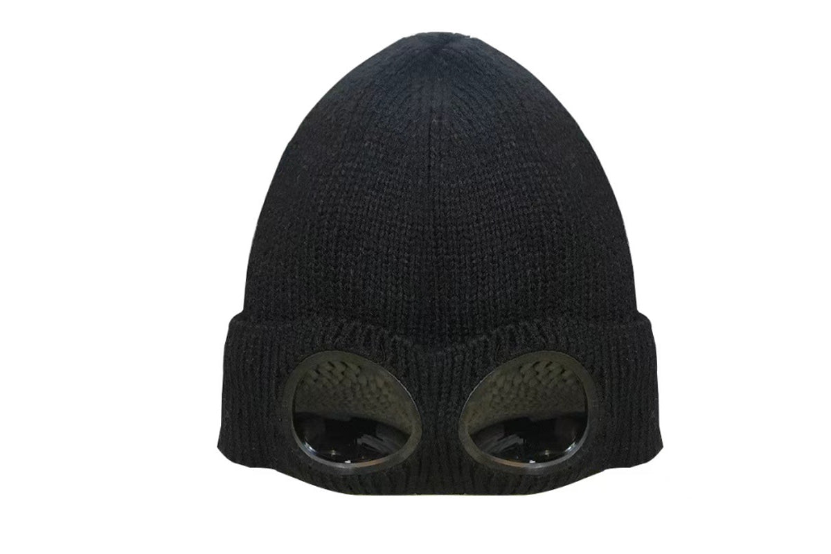 Winter Ski Hat with Goggles Thermal Knit Beanie - Black