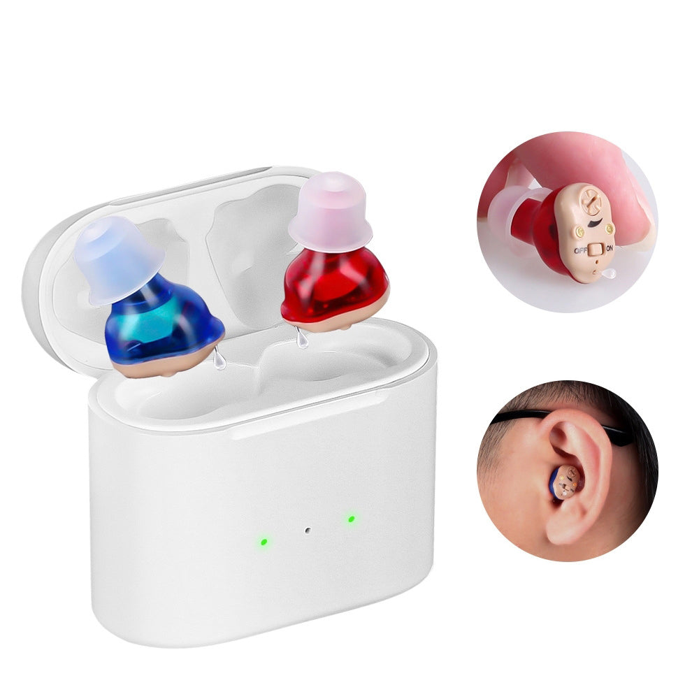 Rechargeable Hearing Aids for Seniors In Ear Hearing Amplifiers Device Blue and Red