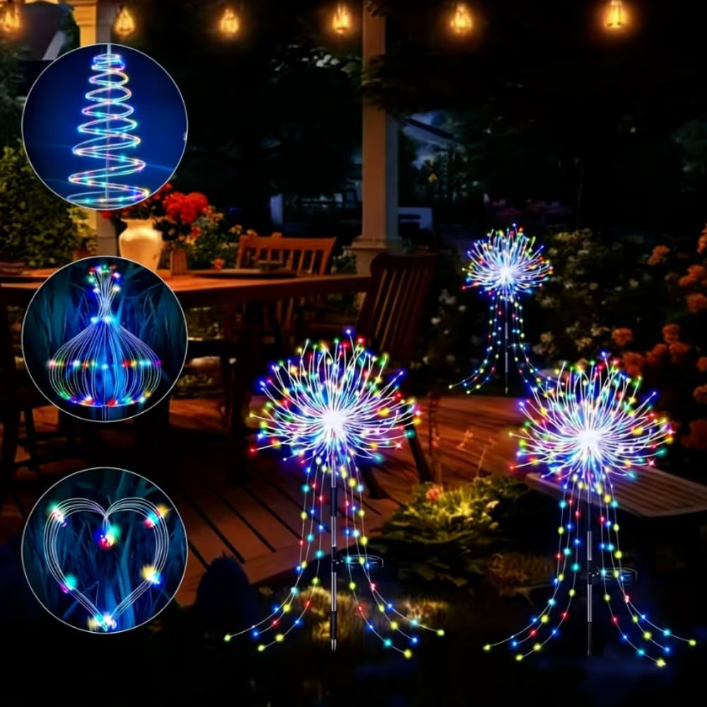 4 Pack Solar Firework Lights String with 8 Modes - Mixed Color