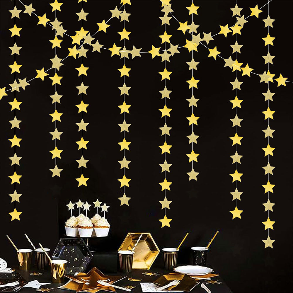 5 Pack 4m Thick Paper Star Garland Bunting Banners for Parties - Gold