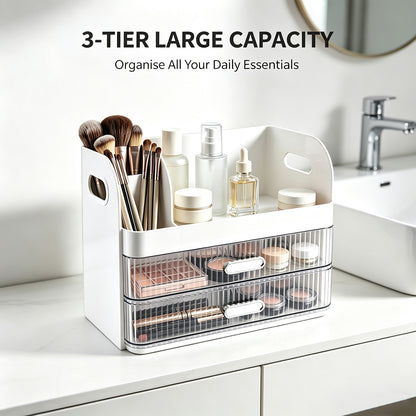 Makeup Organiser with 2 Drawers Cosmetic Storage Box Multi-Section Makeup Skincare Storage Box