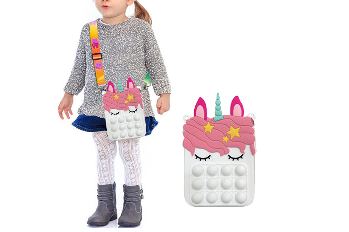 Unicorn Pop Purse for Girl Pop Bag with Unicorn Pop Toy-White