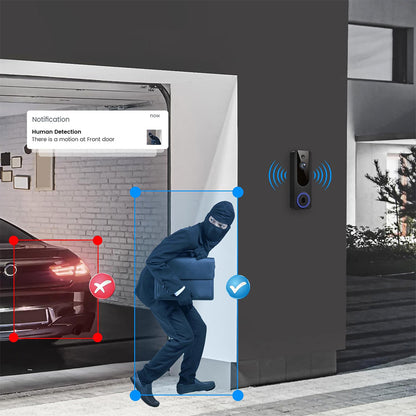1080p WiFi Video Doorbell Camera AI Human and Motion Detection Outdoor Surveillance
