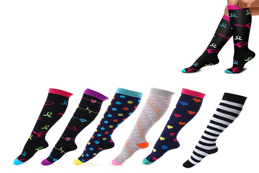 6 Pairs Women Printed Breathable Long Cute Compression Socks Cute Fun Support Socks-Style 2