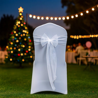 10 Piece Sheer Organza Wedding Chair Back Bow Sashes for Party Decor - White