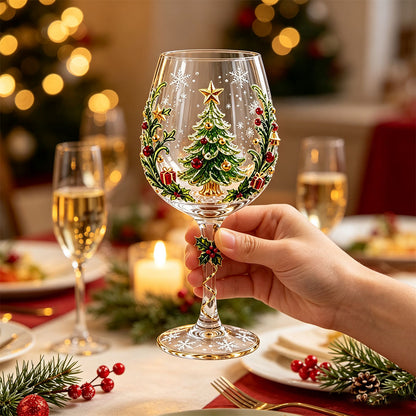 Christmas 3D Art Glass Goblet Holiday Decor Wine Cup - Christmas Tree