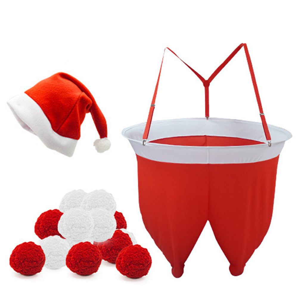 2 Piece Christmas Santa Pants Toss Yard Game for Adults with 20 Plush Balls and Hat