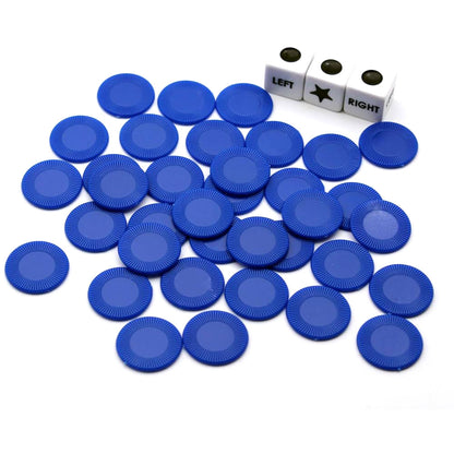 Left Right Center Dice Game Prime Set with 3 Dices 24 Chips for Party Family Fun-Blue
