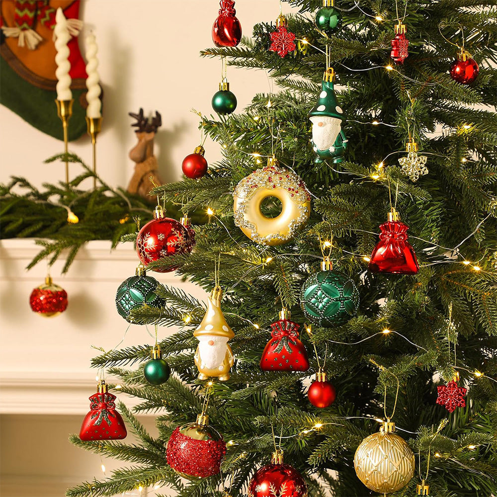 60 Piece Christmas Donut Santa Gnome Ball Hanging Ornament Set - Green